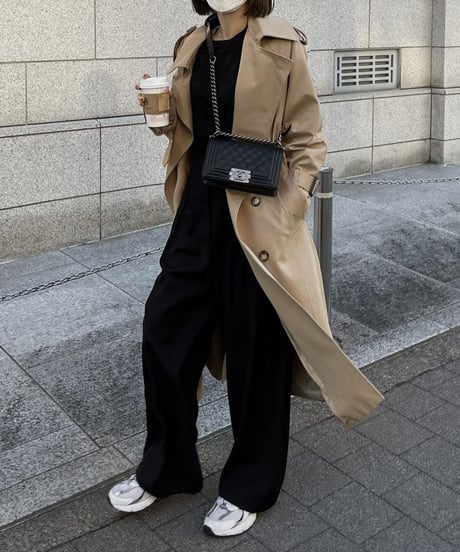 ［long length］cotton trench coat (beige/black)