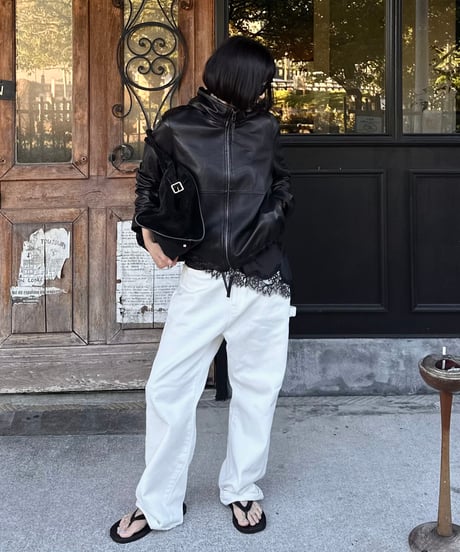 hooded leather blouson(black)