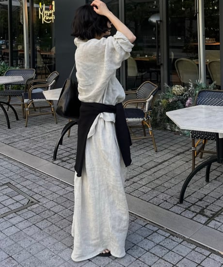 linen shirt&long skirt relax setup