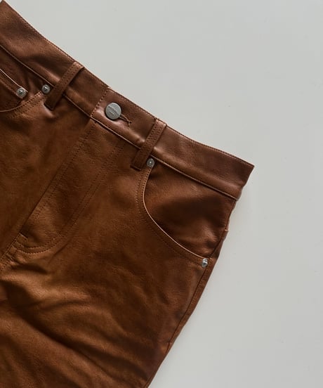 ok.soon×piccadilly faux-leather middle skirt brown