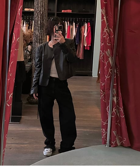 collarless leather jacket