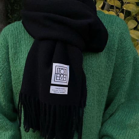 wool blend crew neck  knit(green/black)