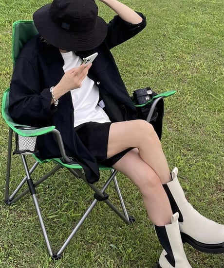 コットンWポケットシャツ(white,black)