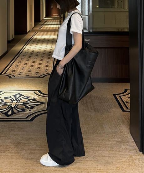 nylon wide pants black