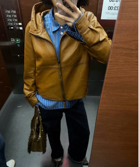 hooded leather blouson(camel)