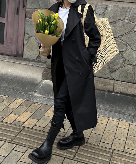 ［regular length］cotton trench coat (beige/black)
