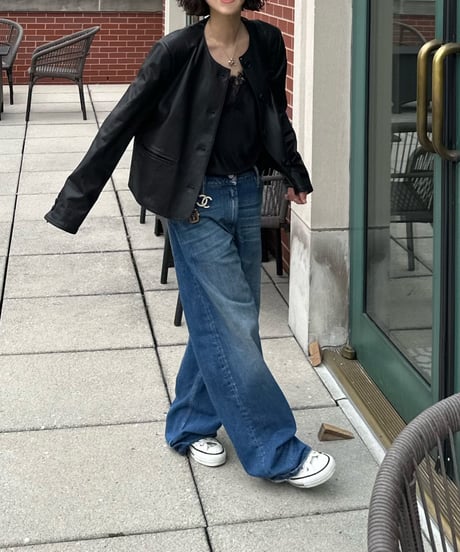collarless leather jacket