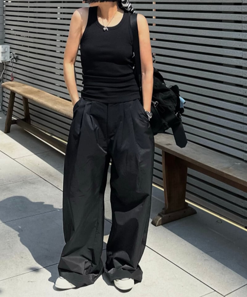 cotton nylon wide pants | ok.soon