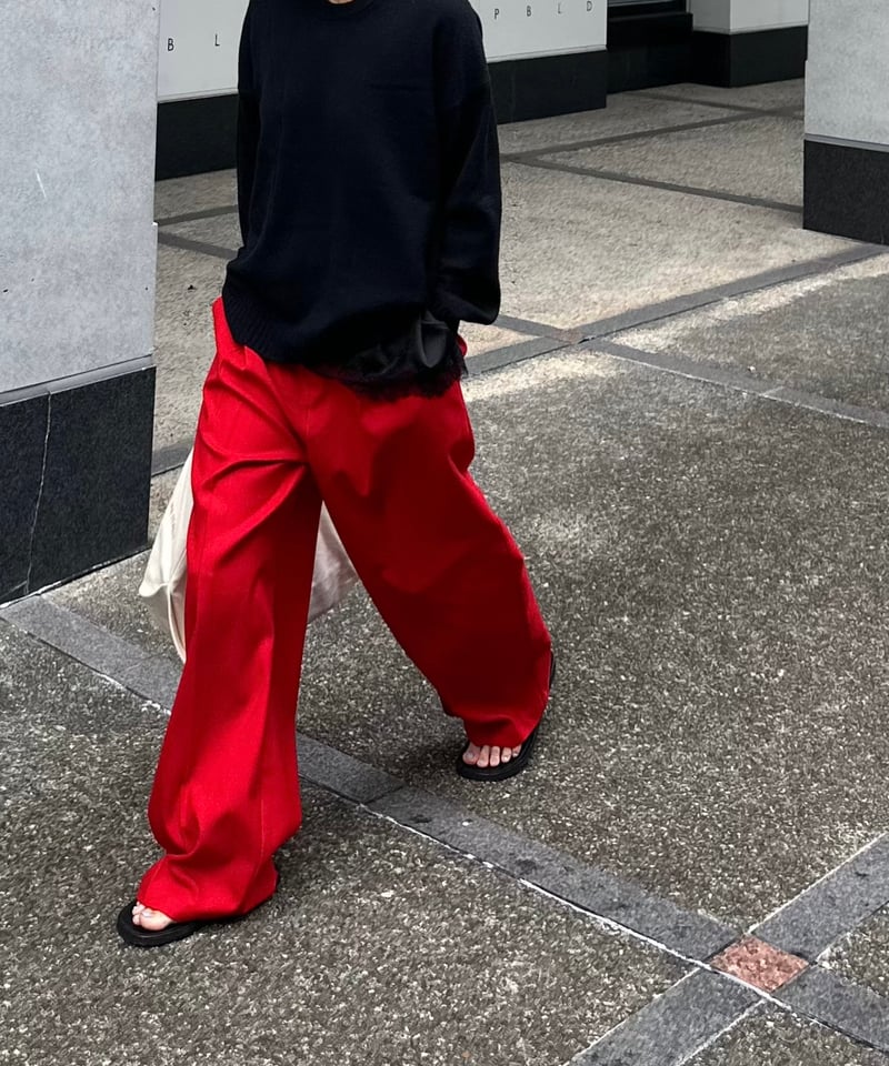 【新品未使用タグ付き】oksoonタックカジュアルスラックス　レッド 1tuck casual slacks red | ok.soon