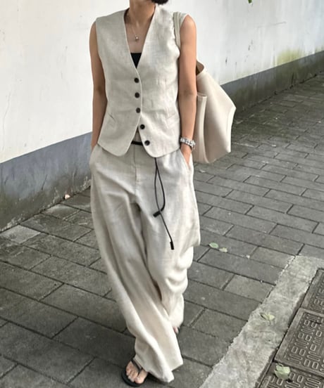 linen vest&slacks setup ecru