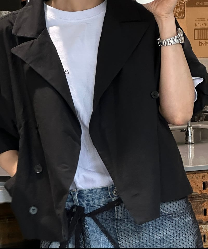 cotton linen half sleeve jacket | ok.soon