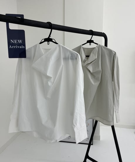 neck design cotton shirt(smoky gray/white)