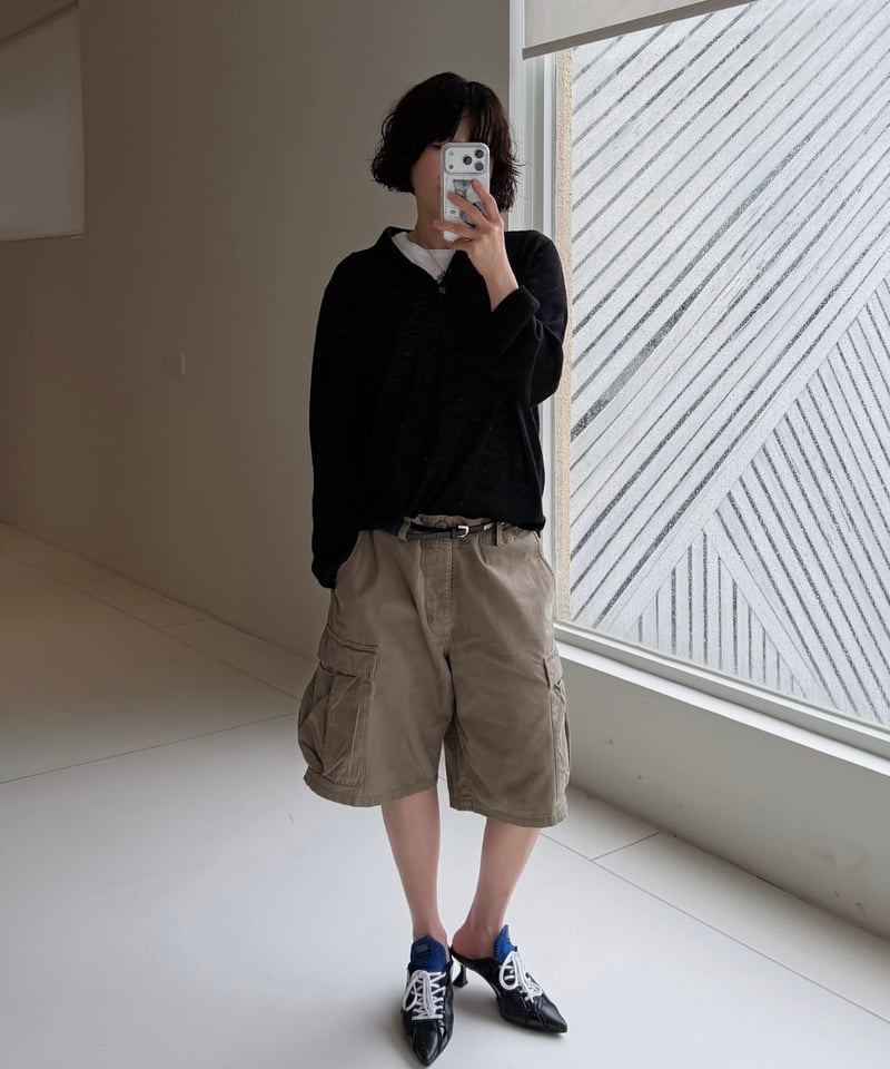 linen like open collar knit | ok.soon