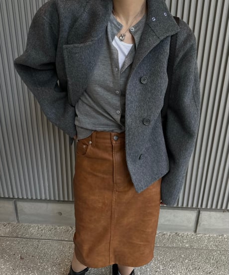 stand collar short coat(gray/black)