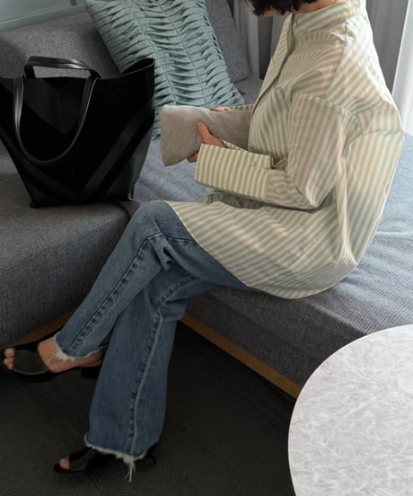 collarless stripe shirt mint green