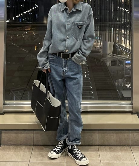 high waist tapered denim