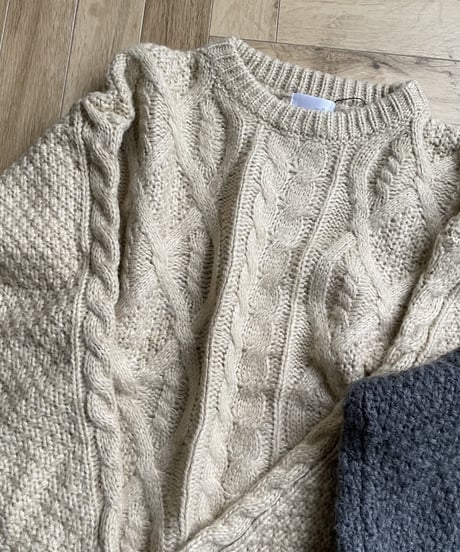 cable  knit(gray,ecru)