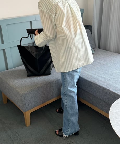 collarless stripe shirt mint green