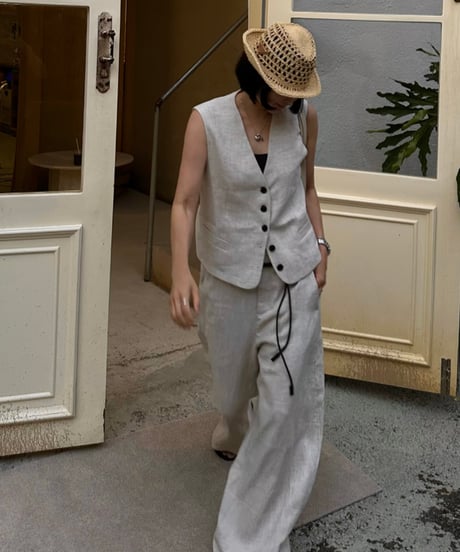 linen vest&slacks setup ecru