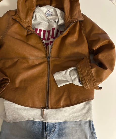 hooded leather blouson(camel)