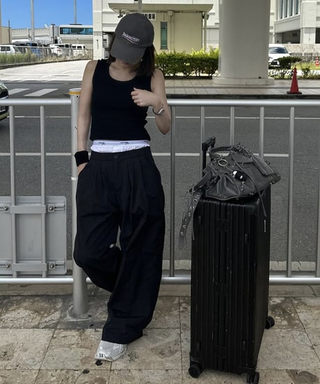 nylon wide pants black