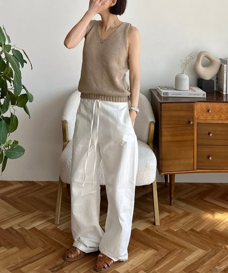 drawstring cotton pants white