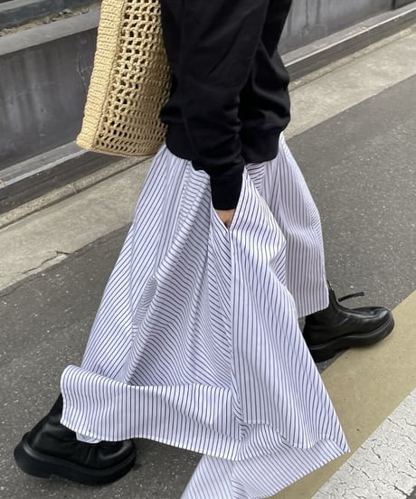 irregular hem long skirt(stripe/white)