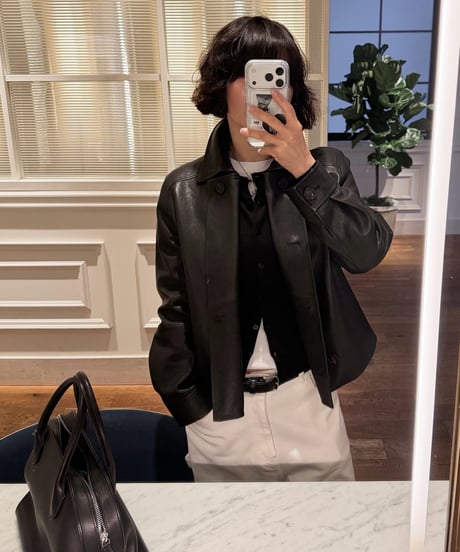 double-breasted short leather coat