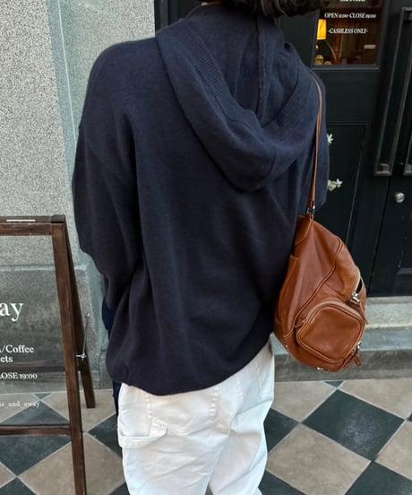 navy hoodie knit & mock neck long sleeve