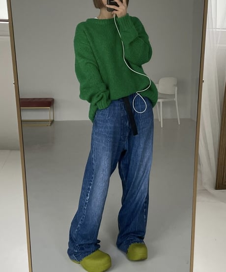 wool blend crew neck  knit(green/black)