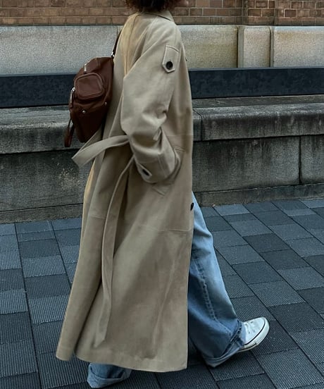 suede leather long coat