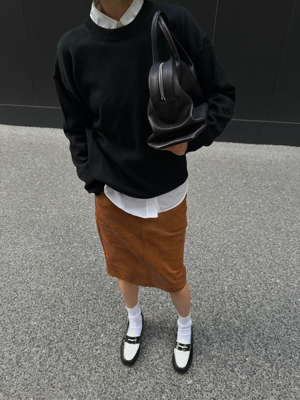 ok.soon×piccadilly faux-leather middle skirt br