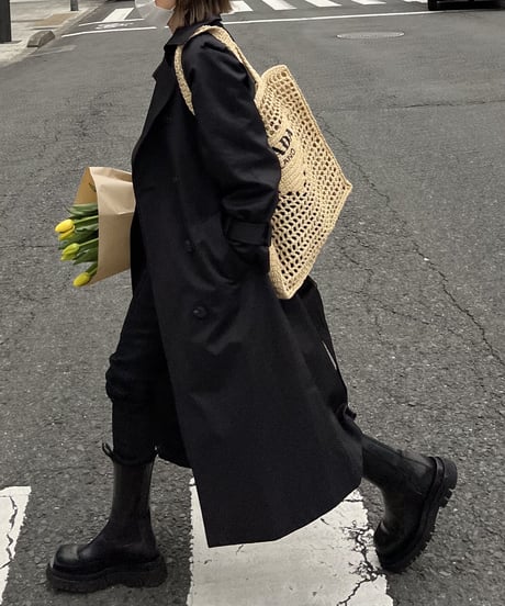 ［regular length］cotton trench coat (beige/black)