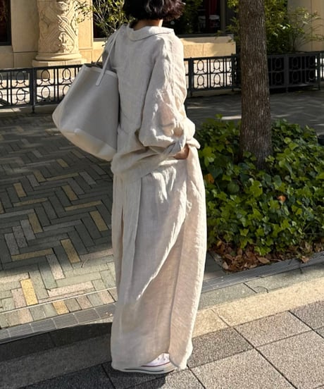 linen shirt&long skirt relax setup