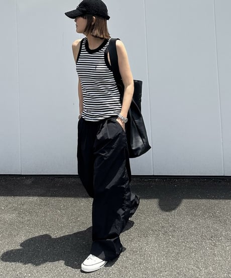 nylon wide pants black