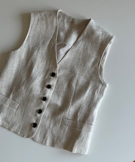 linen vest&slacks setup ecru