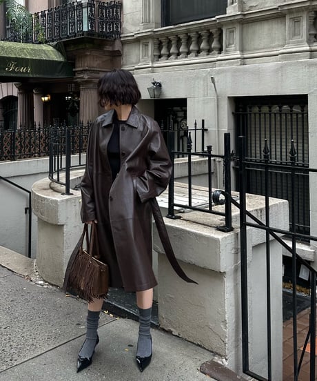 classic leather coat middle length
