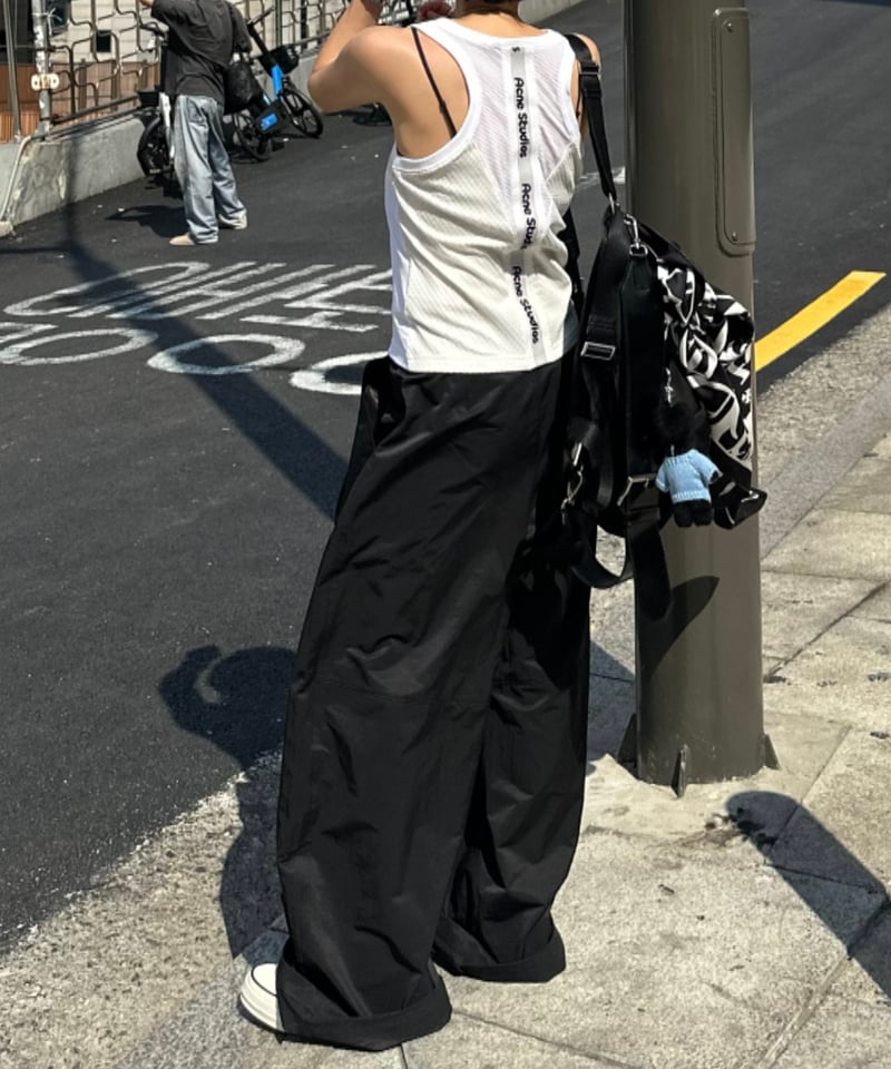 オクスン　ok.soon ナイロンパンツ nylon wide pants black | ok.soon