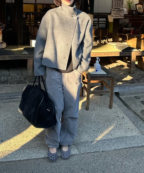 stand collar short coat(gray/black)