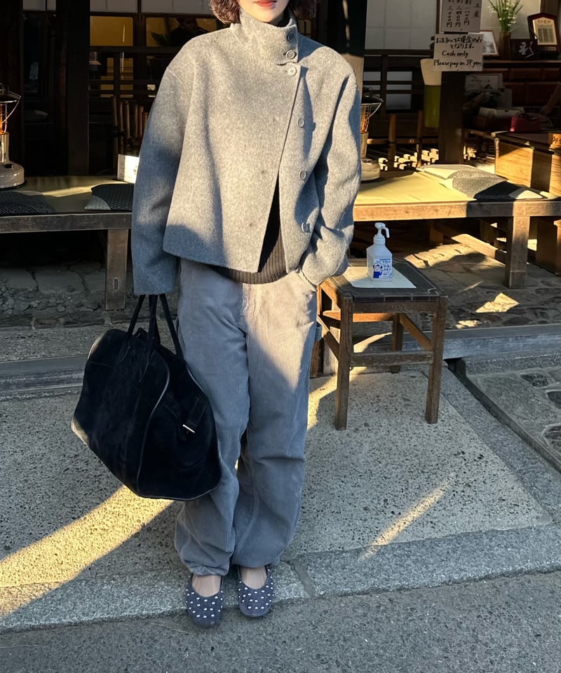 stand collar short coat(gray/black) | ok.soon