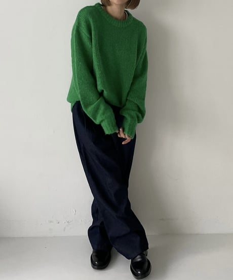 wool blend crew neck  knit(green/black)