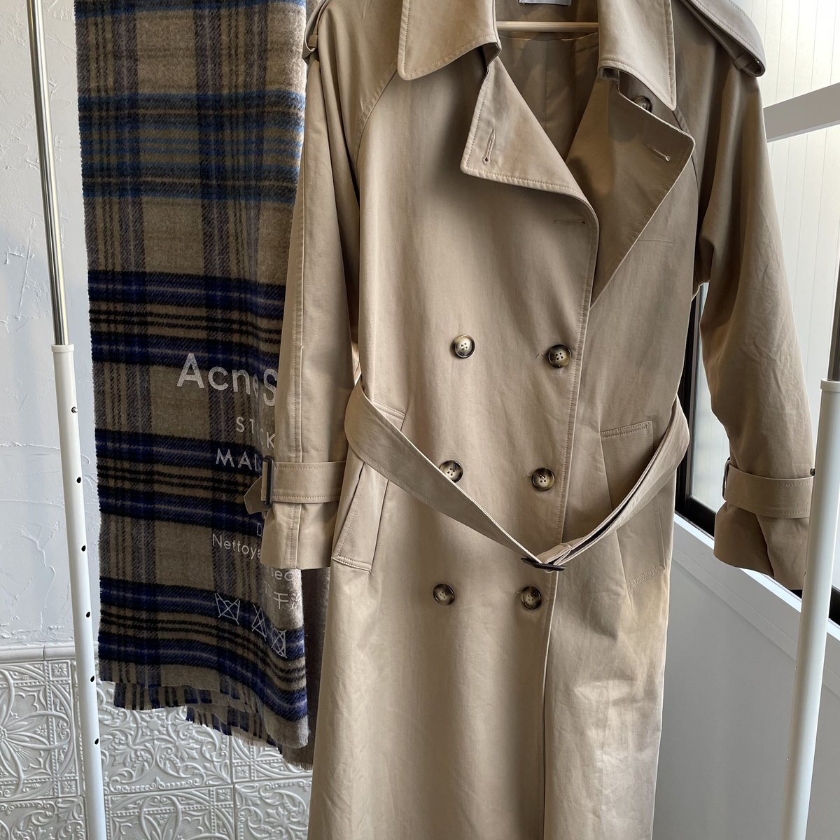 【新品】oksoon コットントレンチコートS ［regular length］ regular length］cotton trench coat (beige/black