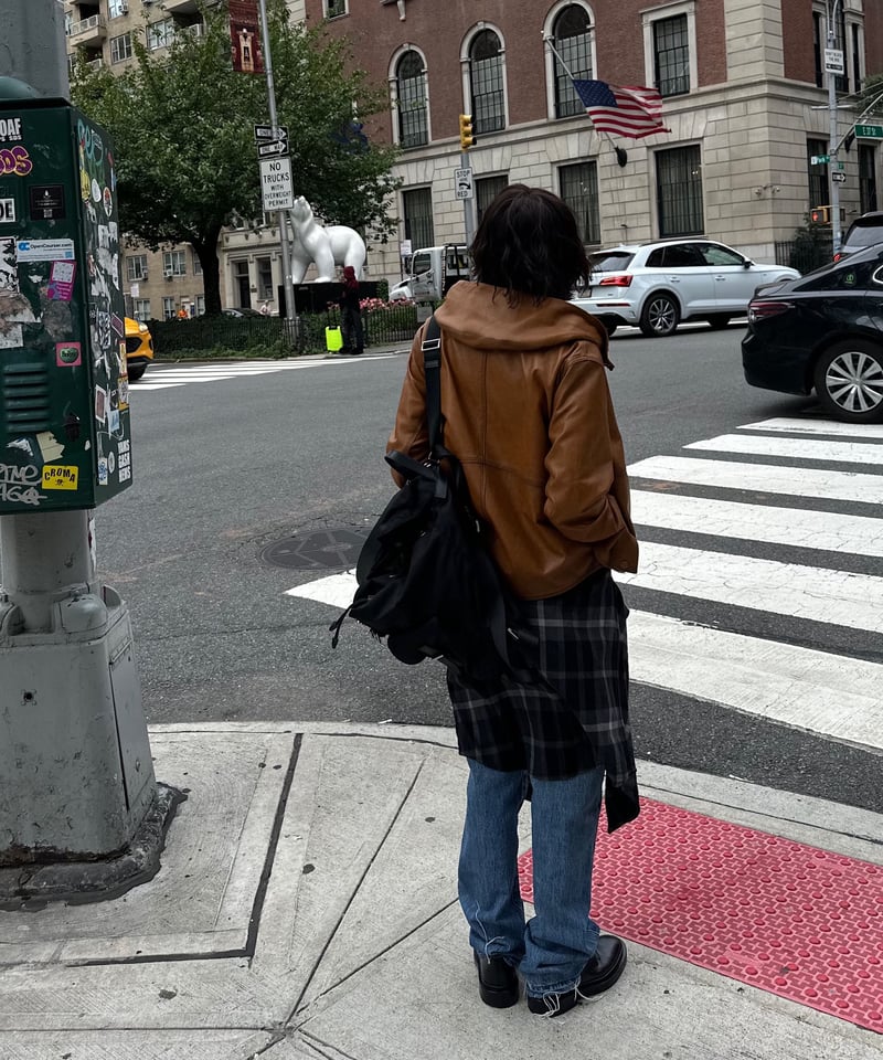 hooded leather blouson(camel) | ok.soon