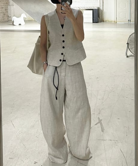 linen vest&slacks setup ecru