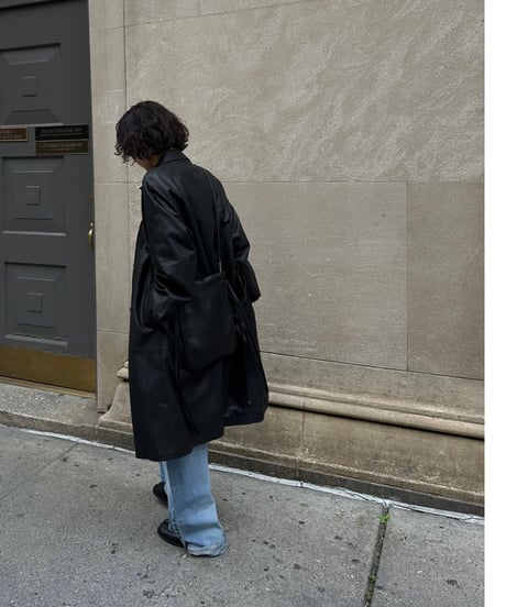 classic leather coat middle length