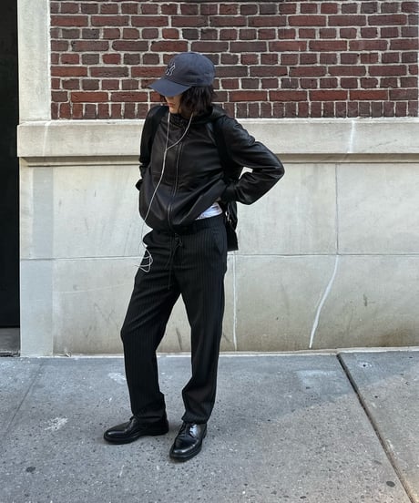 hooded leather blouson(black)