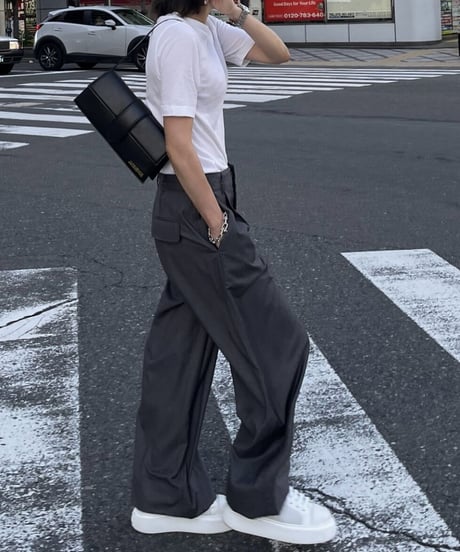 white belt 1tuck slacks (gray)