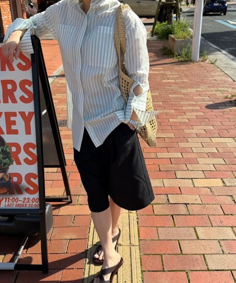 collarless stripe shirt mint green