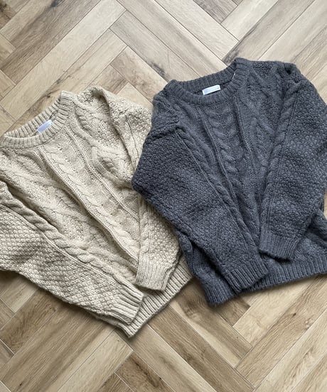 cable  knit(gray,ecru)