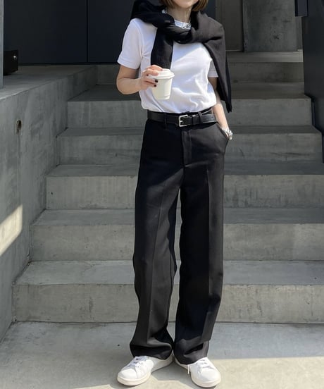 ［long length］wool blend straight slacks